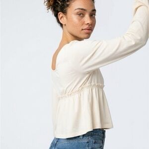 Light Yellow Long Sleeve Button-Up Top